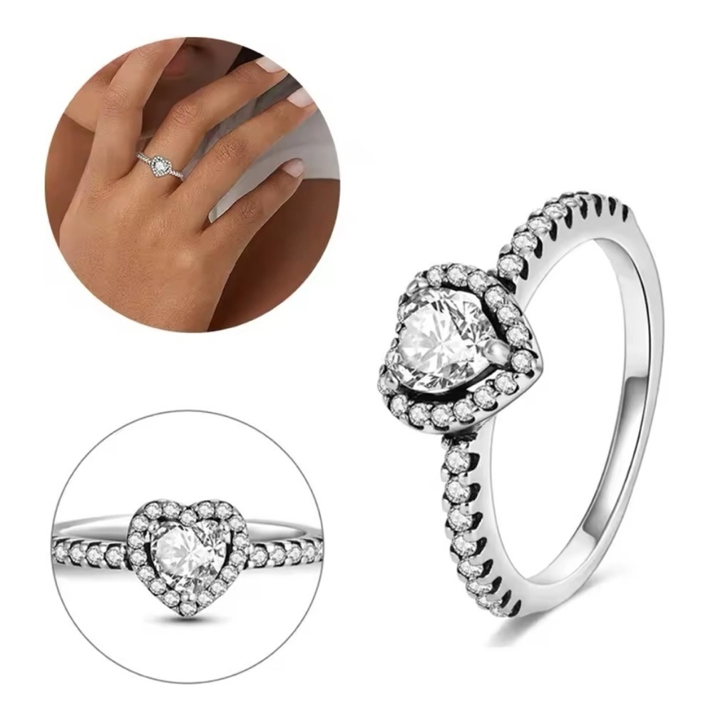 Heart-Shaped Silver Ring with Crystal Accents size 8